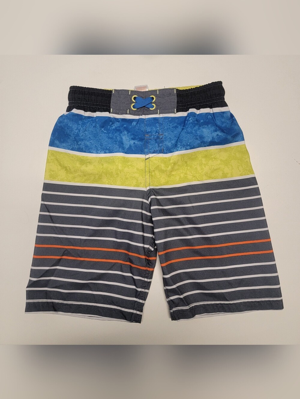Cat & Jack Boys' Gray/Green/Blue Striped Swim Trunks - Size Small